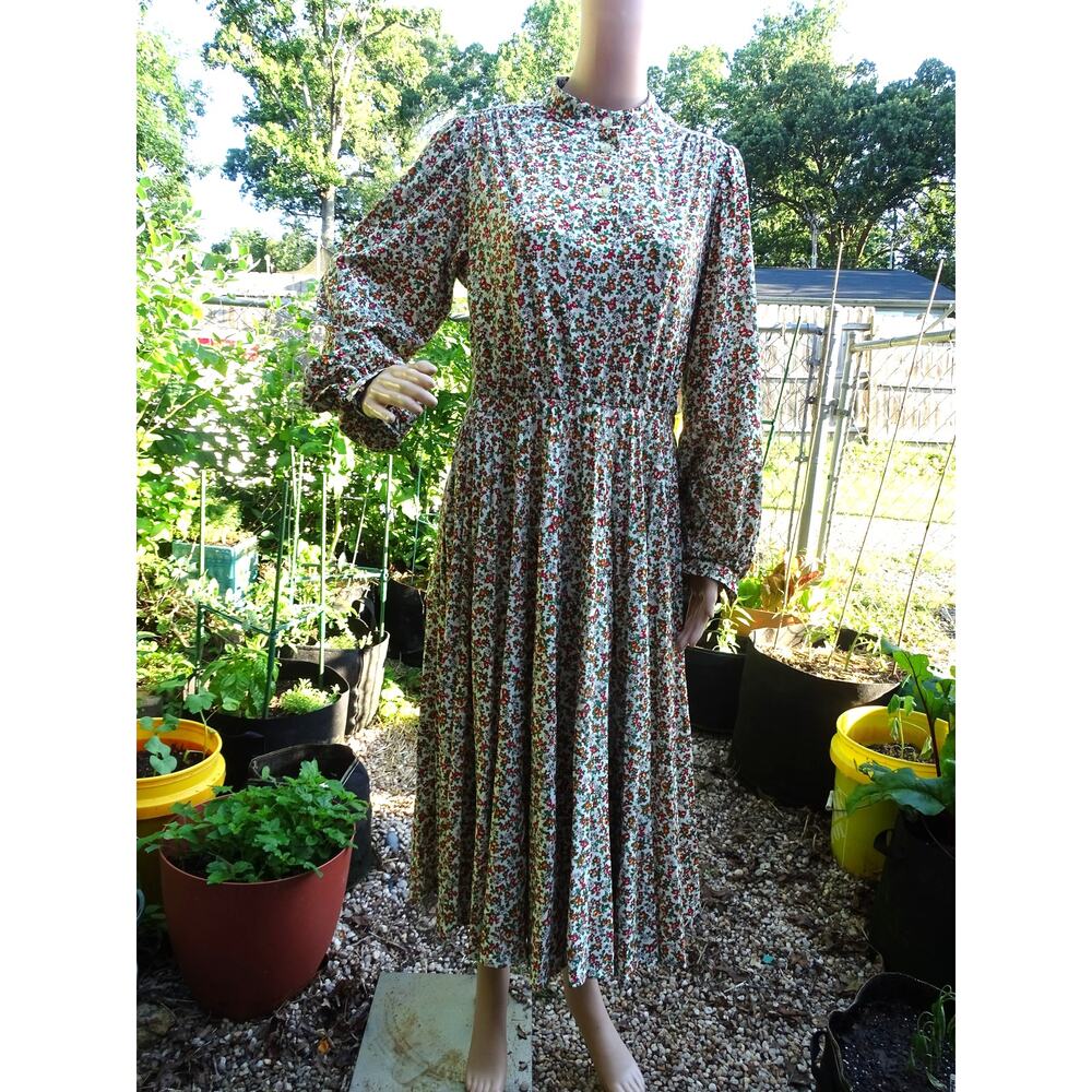 Vtg St Michael Floral Dress Euro 42 UK Made Whimsigoth Bishop Sleeve Cottagecore
